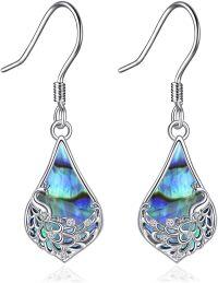 wholesale 925 Sterling Silver Abalone Shell Teardrop Peacock Dangle Earrings for Women-peacock abalone