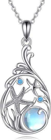 wholesale 925 Sterling Silver Larimar Teardrop Starfish Ocean Jewelry Necklace for Women-moonstone