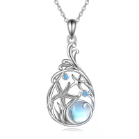 wholesale 925 Sterling Silver Larimar Teardrop Starfish Ocean Jewelry Necklace for Women-moonstone