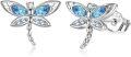 wholesale 925 Sterling Silver White Gold Plated Aquamarine Blue Crystal Dragonfly Stud Earrings 10x13mm 2.8g Hypoallergenic Gift for Women-0-0