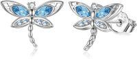 wholesale 925 Sterling Silver White Gold Plated Aquamarine Blue Crystal Dragonfly Stud Earrings 10x13mm 2.8g Hypoallergenic Gift for Women-3-Aquamarine Dragonfly