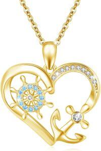 wholesale 925 Sterling Silver Heart Anchor Wheel Pendant Necklace - Nautical s for Women-Gold