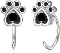 wholesale 925 Sterling Silver & 5A CZ Half Hoop Earrings with Paw Print, 8mm Diameter, 20 Gauge, Hypoallergenic, Gift for Women-Paw