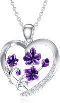 wholesale 925 Sterling Silver Purple Labradorite Gemstone Floral Heart Pendant Necklace for Women-0-0