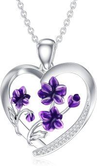 wholesale 925 Sterling Silver Purple Labradorite Gemstone Floral Heart Pendant Necklace for Women-2-February-Violet