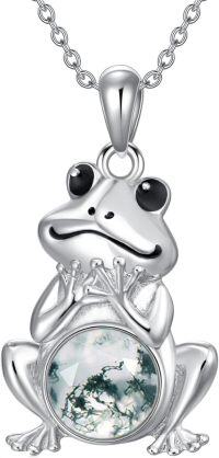wholesale Sterling Silver Sterling Silver Opal Turquoise Moonstone Moss Agate Frog Necklace-Frog &Moss Agate