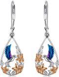 wholesale 925 Sterling Silver Enamel Hummingbird Flower Teardrop Dangle Earrings Gift-0-0