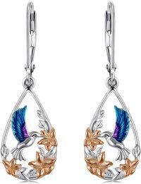 wholesale 925 Sterling Silver Enamel Hummingbird Flower Teardrop Dangle Earrings Gift-Hummingbird-3