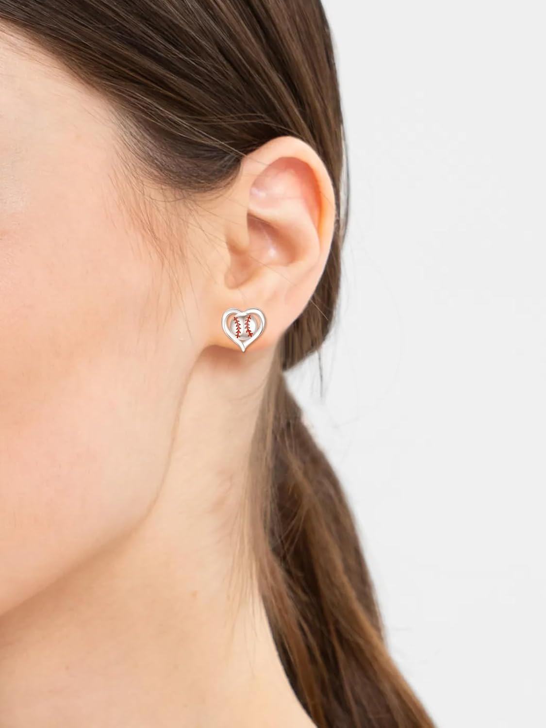  Sterling Silver Heart Stud Sports Game Earrings Jewelry Gifts for Women -0-5