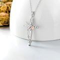 wholesale 925 Sterling Silver Cross with Hummingbird and Rose Gold Accents Pendant Necklace-0-1