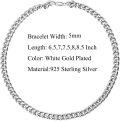 wholesale 925 Sterling Silver White Gold Plated Cuban Link Anklet for Men 4 6mm 6 5 9-0-4