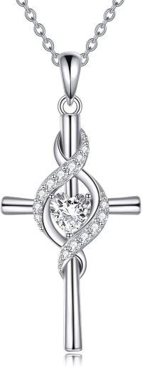 wholesale 925 Sterling Silver Birthstone Cross Pendant Necklace for Women-April-White