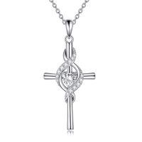 wholesale 925 Sterling Silver Birthstone Cross Pendant Necklace for Women-April-White