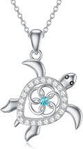 wholesale 925 Sterling Silver Heart-Shaped Sea Turtle Pendant Necklace with Blue Crystal Center for Women and Moms Gifts-0-0