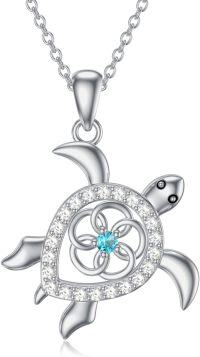 wholesale 925 Sterling Silver Heart-Shaped Sea Turtle Pendant Necklace with Blue Crystal Center for Women and Moms Gifts-Turtle 3