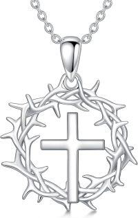 wholesale 925 Sterling Silver Crown Of Thorns Cross Nail Pendant Necklace  for Women Girls 45cm Chain Length-Cross