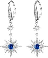wholesale Sterling Silver Gold Plated Gemstone Star Earrings Leverback Dangle Jewelry Gifts-September (Silver)-September (Silver)