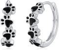 wholesale 925 Sterling Silver Black Enamel Paw Print Huggie Hoop Earrings for Women - Small Animal Lover Gift Ideas-0-0
