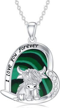 wholesale Sterling Silver Highland Cow Birthstone Necklace Jewelry Gifts for Women Girls-8-3-Malachite-8-3-Malachite