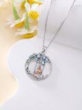 wholesale 925 Sterling Silver 925 Blue Crystal Cat & Tree of Life Pendant Necklace for Women-0-2
