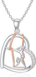 wholesale 925 Sterling Silver Rhodium & Rose Gold Plated Gymnastics Ballet Heart Pendant Necklace for Women-0-0