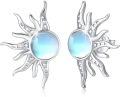 wholesale 925 Sterling Silver White Gold Plated Moonstone Sun Stud Earrings 19mm & 11mm-0-0