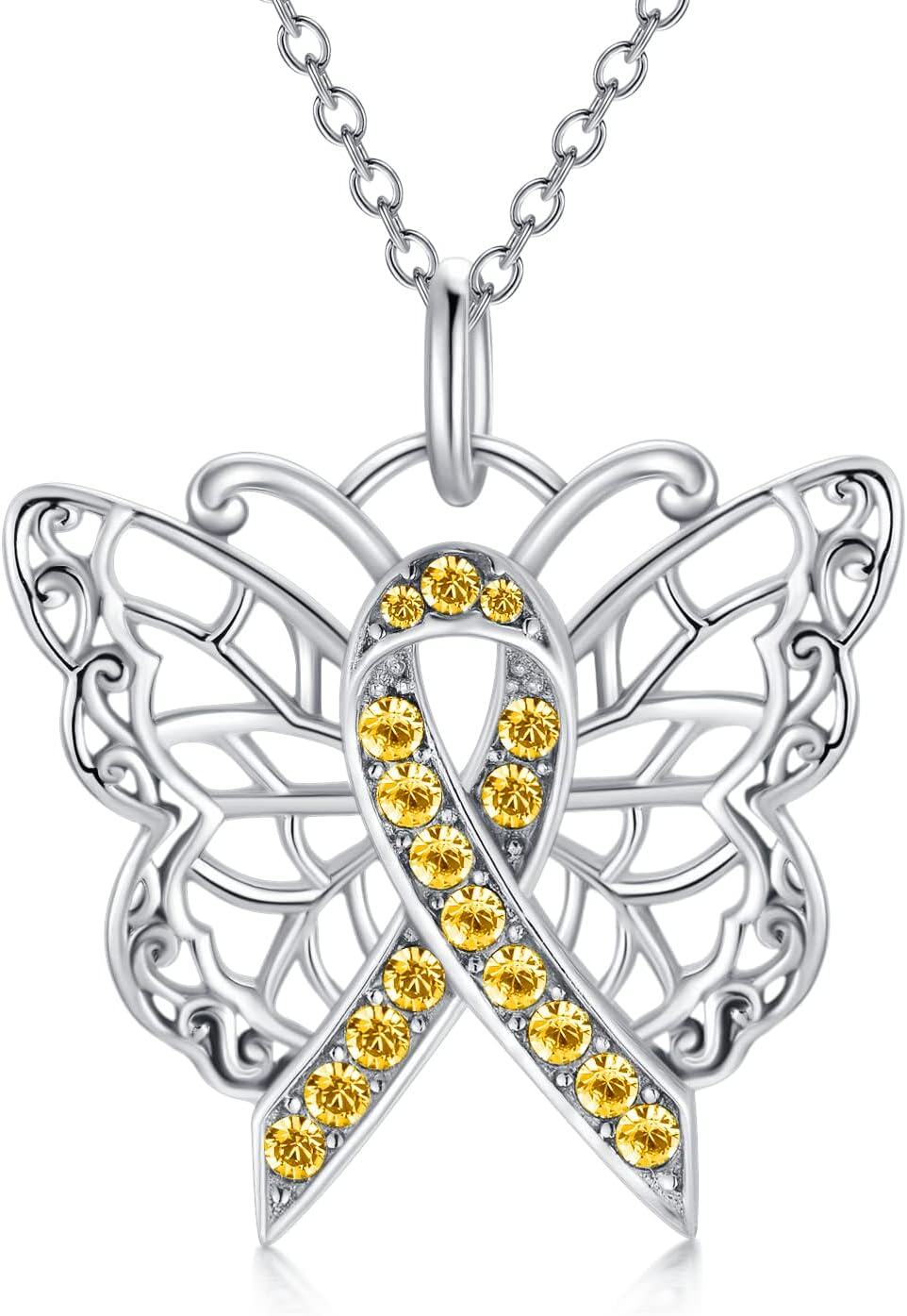  Silver Stone Cancer Survivor Necklace Women s Awareness Gift -01-Butterfly-yellow-01-Butterfly-yellow