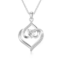 TOUPOP Sterling Silver Birthstone Pendant Necklace, Forever Love Heart Gift For Women-undefined