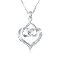 TOUPOP Sterling Silver Birthstone Pendant Necklace, Forever Love Heart Gift For Women-undefined