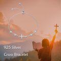 wholesale 925 Sterling Silver Adjustable Sideways Cross Charm Bracelet with Cubic Zirconia Stones for Women and Girls Religious s-0-5