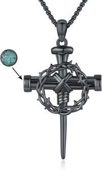 wholesale 925 Sterling Silver Black Sword & Thorn Turquoise Stone Pendant Necklace for Men/Women Christian Gifts-Crown of Thorn-Nail