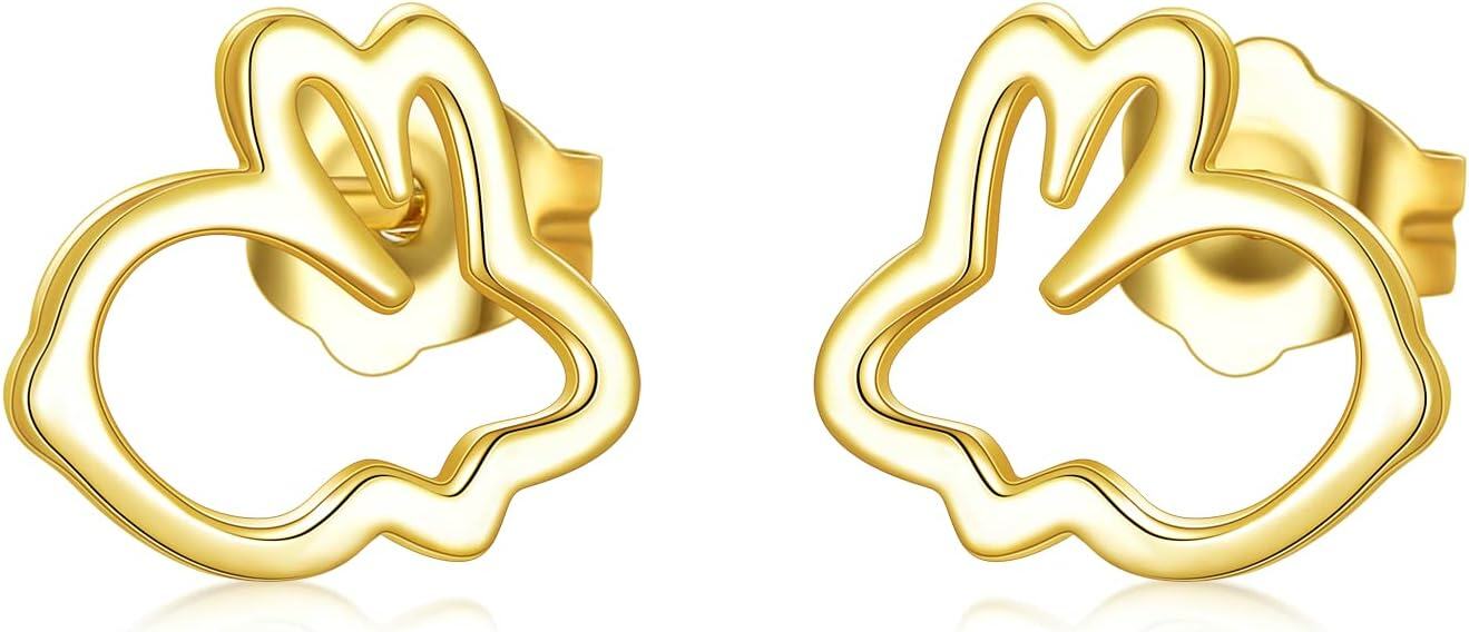 14K Gold Bunny Stud Earrings - Small Rabbit Earings for Women and Girls-0-0