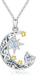 wholesale  Sterling Silver Moonstone Celtic Star Moon Pendant Necklace for Women -0-0