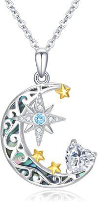 wholesale 925 Sterling Silver Moonstone Celtic Star Moon Pendant Necklace for Women-Clear Birthstone