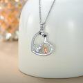 wholesale 925 Sterling Silver Heart-Shaped Cat and Dog Pendant Necklace with Cubic Zirconia Stones - I Love You Forever-0-4