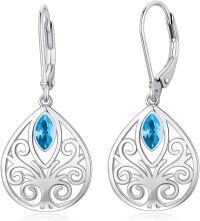 wholesale Sterling Silver 12 Birthstones Filigree Teardrop Leverback Earrings-December