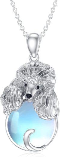 wholesale 925 Sterling Silver Blue Moonstone Poodle Pendant Necklaces for Women Memory Gifts-Poodle