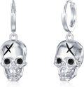 wholesale 925 Sterling Silver Skull Cross Drop Dangle Leverback Earrings for Women Girls Gothic  48mm Long-0-0