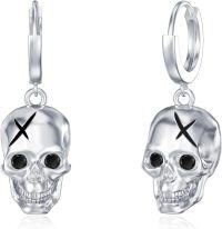 wholesale 925 Sterling Silver Skull Cross Drop Dangle Leverback Earrings for Women Girls Gothic  48mm Long-Skull
