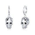 wholesale 925 Sterling Silver Skull Cross Drop Dangle Leverback Earrings for Women Girls Gothic  48mm Long-0-0