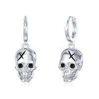 wholesale 925 Sterling Silver Skull Cross Drop Dangle Leverback Earrings for Women Girls Gothic  48mm Long-Skull