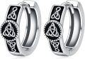 wholesale 925 Sterling Silver Triquetra Celtic Knot Huggie Hoop Earrings for Men & Women - Vintage Gothic Punk Jewelry (3 cm)-0-0