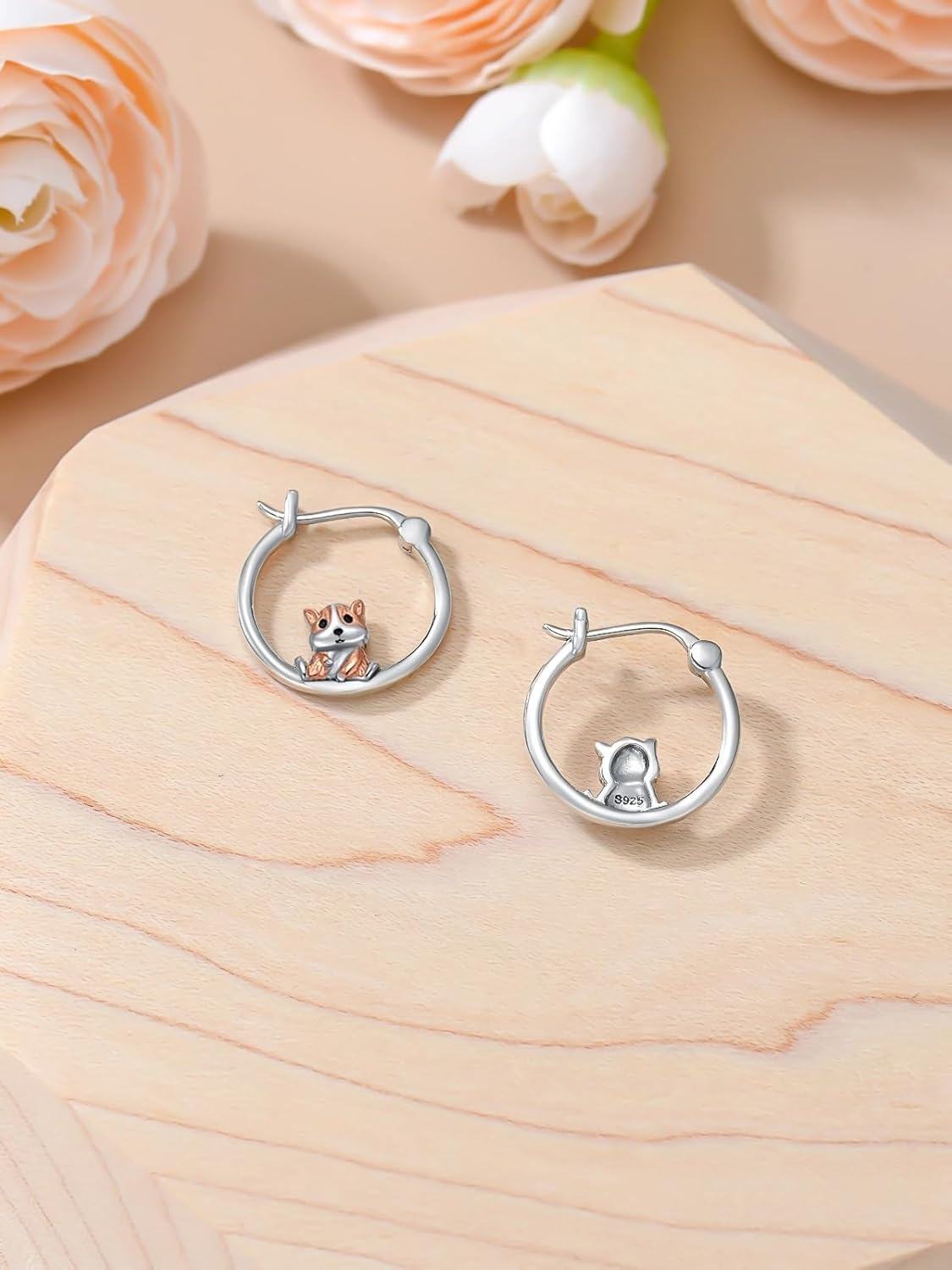wholesale 925 Sterling Silver Corgi Dog Hoop Earrings for Girls and Women - Adorable Pet  Idea-0-5