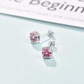 wholesale 925 Sterling Silver Pink Cubic Zirconia Stud Earrings 6mm Round Gemstone  for Women Girls-0-2