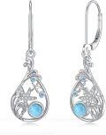 wholesale 925 Sterling Silver Teardrop Shape Larimar Stone with Starfish and Blue Crystal Drop Earrings - Gift for Her-0-0