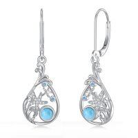 wholesale 925 Sterling Silver Larimar Starfish Wave Drop Earrings Platinum Plated-Starfish