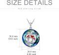 wholesale 925 Sterling Silver Round Blue Swarovski Crystal Pendant with Red and White Animal Design for Cat Lovers-0-4