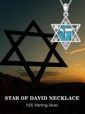 wholesale 925 Sterling Silver Turquoise Stone Jewish Star of David Pendant Necklace with Hebrew Symbols and Crown Design for Women Men  48cm Chain Length-0-2