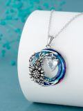 wholesale S925 Sterling Silver & Zircon Blue Crystal Sunflower Heart Necklace for Women Gift-0-2