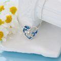 wholesale 925 Sterling Silver Heart-Shaped Dragon and Waves with Blue Enamel & CZs Pendant Necklace-0-1